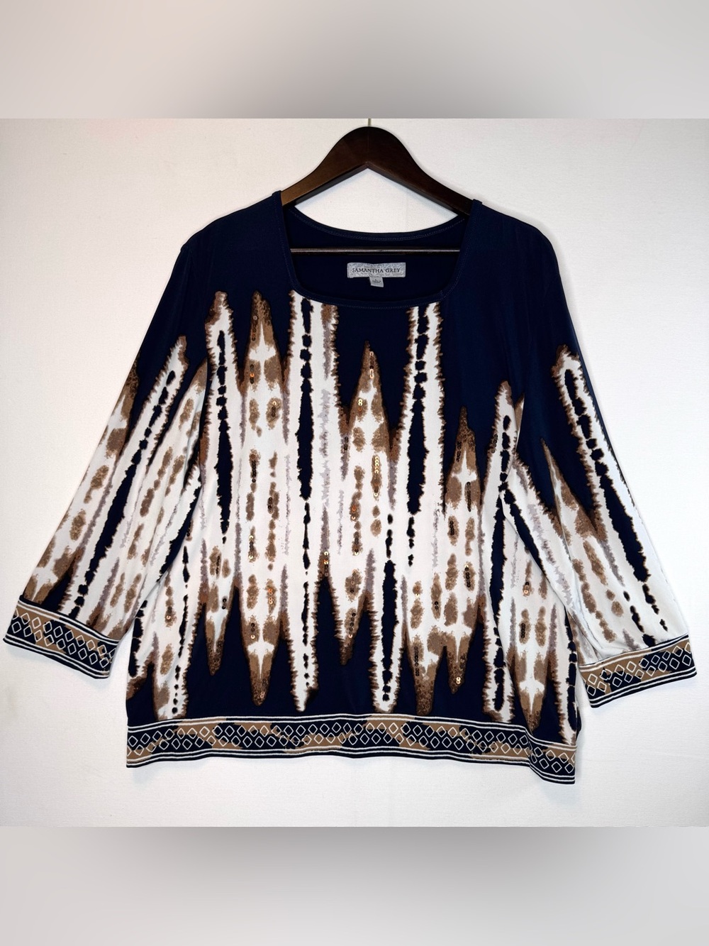 Samantha Grey Women's Bronze, Black 3/4 Sleeve‎ Top Blouse in size Lg, sequined